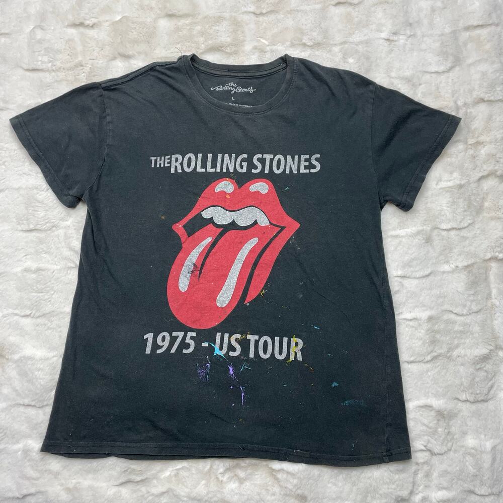 🔥The Rolling Stones 1975 US Tour Vintage Look Faded Painted Trashed Shirt Sz L